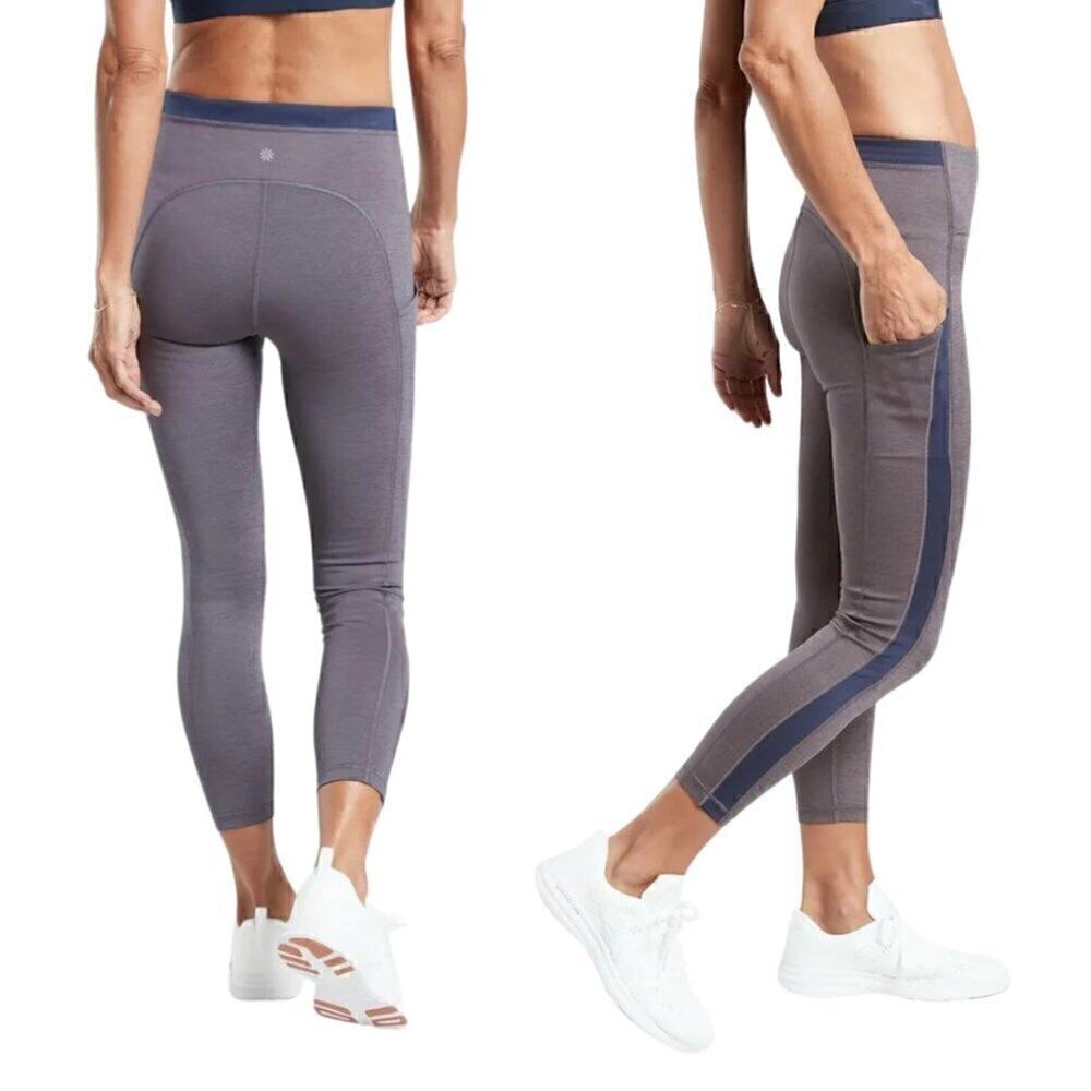 Athleta Ultimate Stash Pocket 7/8 Tight Small Petite EUC Blue Stripe Leggings